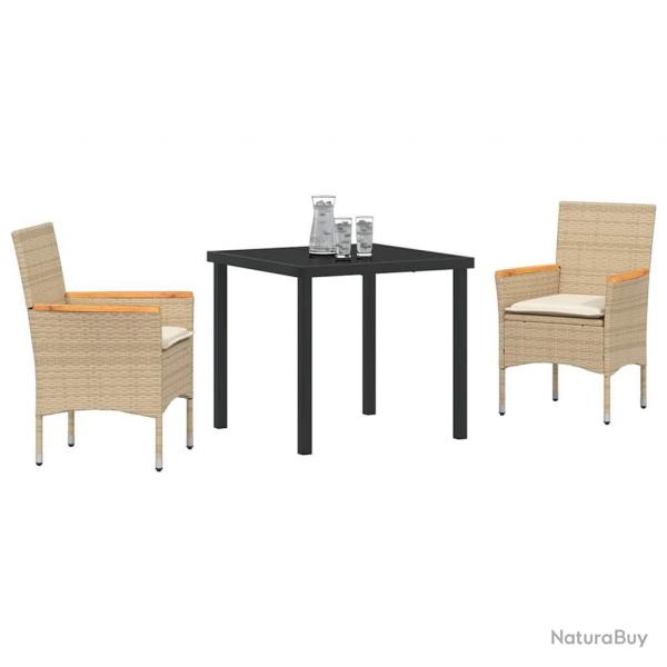 Ensemble de jardin 3 pices avec coussins, polyrotin beige.