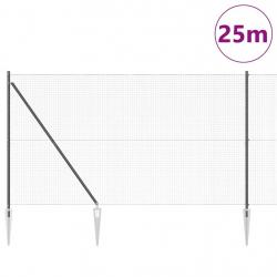 Clôture en fil soudé avec 13 poteaux en pointe Gris 1.6x25 m Acier