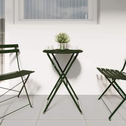 Table Bistro Pliante Vert Foncé Ø50 x 71 cm, en Acier Revêtu de Poudre