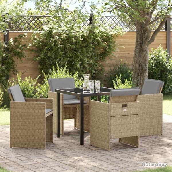 Ensemble de Salle  Manger de Jardin 5 Pices avec Coussins Beiges en Rotin Synthtique