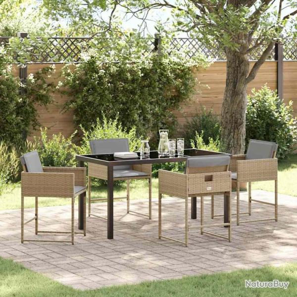 Set de jardin 5 pices avec des coussins en poly rattan beige.