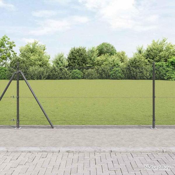 Clture en Fil Soud avec 13 Poteaux  Base Flanque Gris 1x50 m Acier
