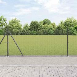 Clôture en fil soudé avec 13 poteaux gris 1.6x25 m acier