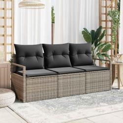 Set de canapés de jardin 3 pièces avec coussins en poly rattan gris