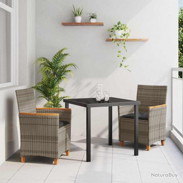 Ensemble de jardin de 3 pices avec des coussins en poly rotin gris.