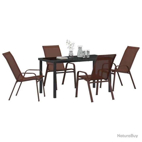 Ensemble de salle  manger de jardin 5 pices marron en textilne et acier.