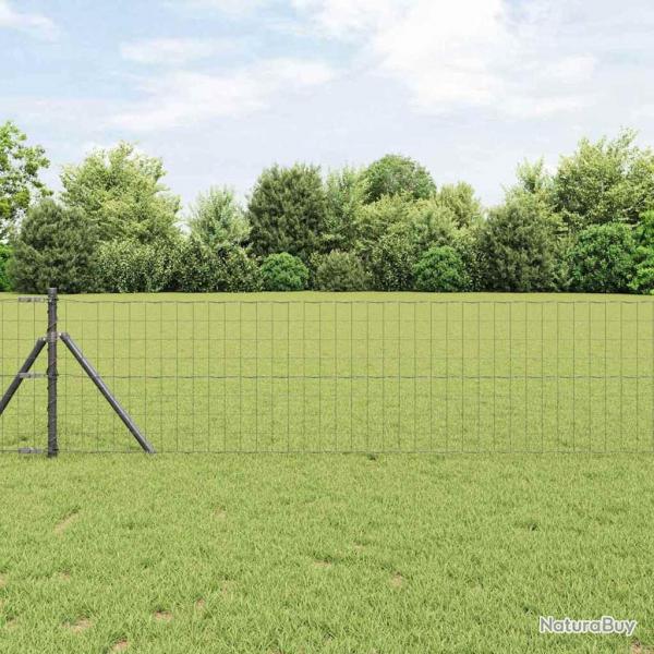 Clture Euro avec 7 poteaux 0,4 x 10 m en acier galvanis gris