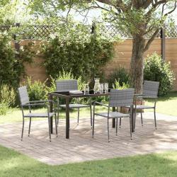 5 meubles de jardin gris en poly rattan