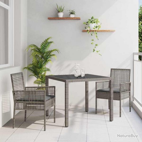 Ensemble de salle  manger pour jardin 3 pcs Gris