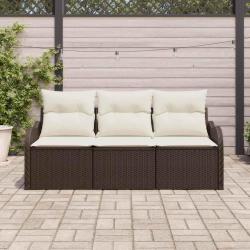 Ensemble de 3 Pièces de Canapé de Jardin avec Coussins Marron en Rattan Synthétique