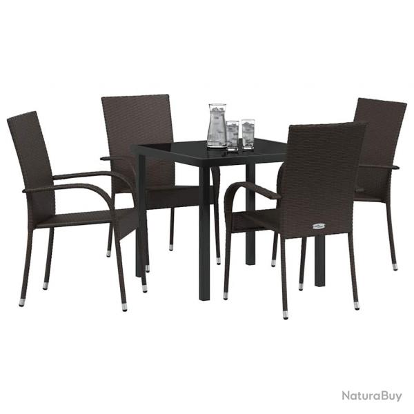Ensemble de salle  manger pour jardin 5 pcs Marron Rotin PE