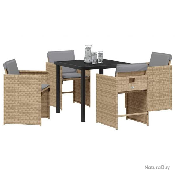 Ensemble de jardin 5 pices avec coussins, en rotin synthtique beige.