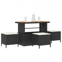 Set de jardin en 4 pièces avec coussins en poly rattan noir et acacia