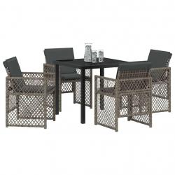 Ensemble de Salle à Manger de Jardin à 5 Pièces avec Coussins Gris Poly Rattan