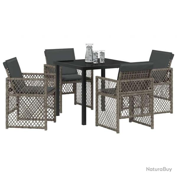 Ensemble de Salle  Manger de Jardin  5 Pices avec Coussins Gris Poly Rattan
