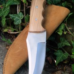 Couteau De Chasse Skinner Bushcraft Lame Acier Carbone 1055 Manche Olivier Etui Cuir Fab Artisanale
