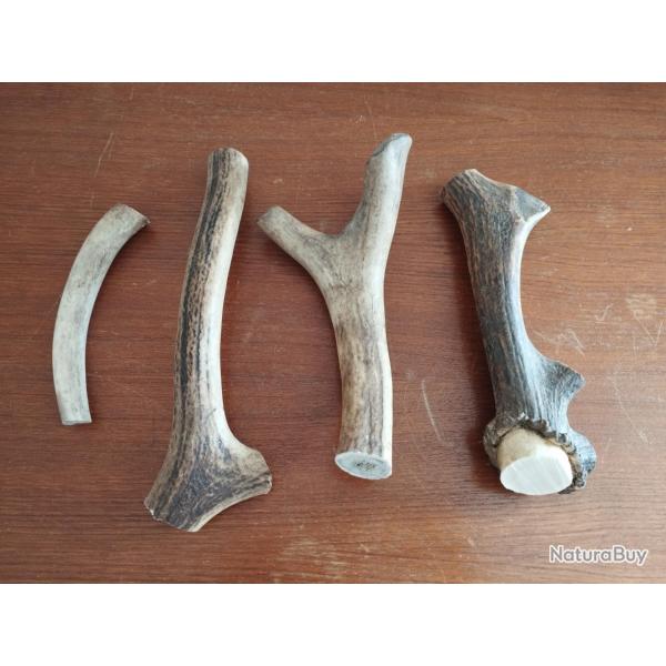 LOT BOIS MUE DE CERF COUTELLERIE OBJETS DIVERS CHIEN