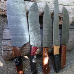 LOT DE 5 Couteau De Cuisine Couteau de Chef Lame Acier Damas 256 Couches Fabrication Artisanale 001