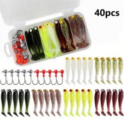 Lot de 40 leurres souples de 5cm et 3.5g, kit de leurres avec tête plombée et boîte