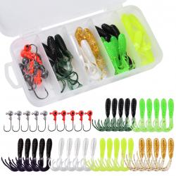 Lot de 40 pcs leurres souple tête plombée boite 5cm 0.7gr perche brochet sandre blackbass