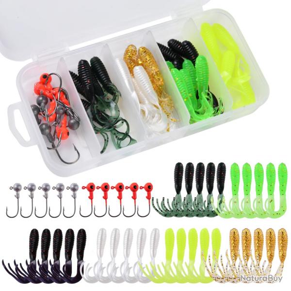 Lot de 40 pcs leurres souple tte plombe boite 5cm 0.7gr perche brochet sandre blackbass