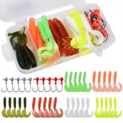 Lot de 40 pcs leurres souple tête plombée boite 5cm 0.7gr perche brochet sandre