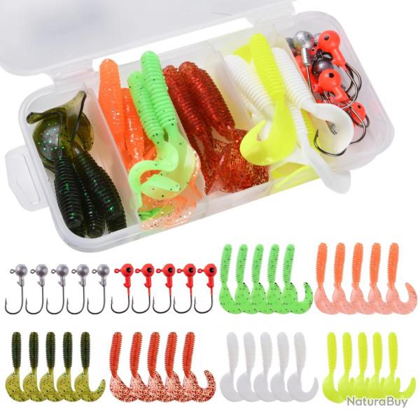 Lot de 40 pcs leurres souple tte plombe boite 5cm 0.7gr perche brochet sandre
