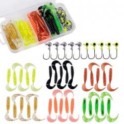 Lot de 40 pcs leurres souple tête plombée boite 5cm 0.7gr perche brochet blackbass perche