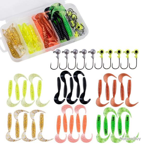 Lot de 40 pcs leurres souple tte plombe boite 5cm 0.7gr perche brochet blackbass perche
