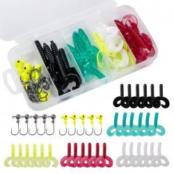 Lot de 40 pcs leurres souple tête plombée boite 5cm 0.7gr perche brochet blackbass perche sandre