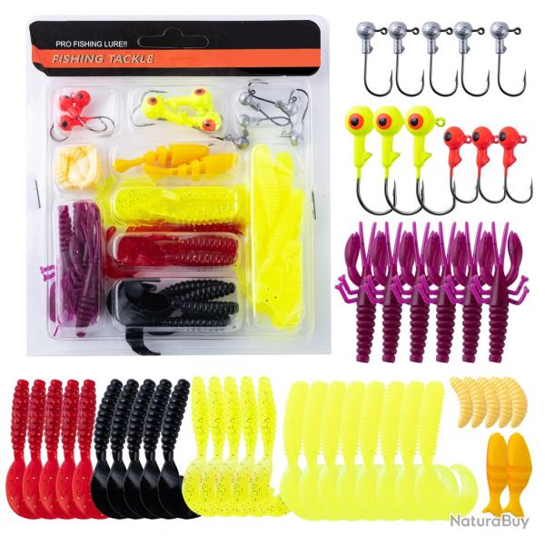 Lot de 40 pcs leurres souple tte plombe boite 5cm 0.7gr perche brochet blackbass perche sandre 3