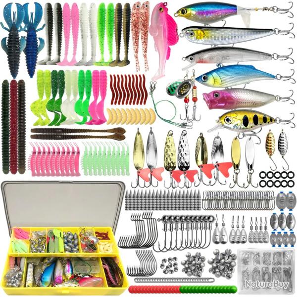 Lot de 409 pcs Leurres souple hameons tte plombe leurres dur 1