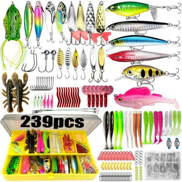Lot de 239 pcs Leurres souple hameons tte plombe leurres dur 2