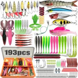 Lot de 193 pcs Leurres souple hameçons tête plombée leurres dur 3