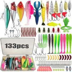 Lot de 133 pcs Leurres souple hameçons tête plombée leurres dur 4