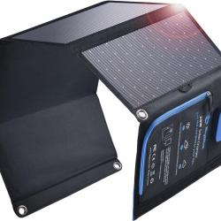 28W Panneau Solaire Pliable avec Ampèremètre Numérique, BigBlue Chargeur Solaire Portable Étanche