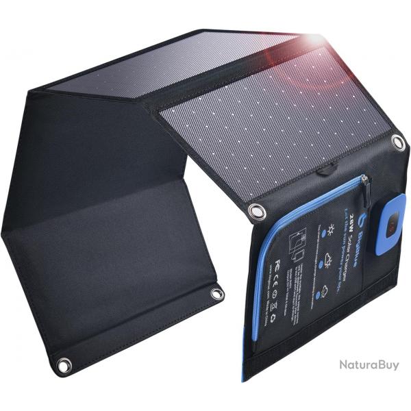 28W Panneau Solaire Pliable avec Ampremtre Numrique, BigBlue Chargeur Solaire Portable tanche