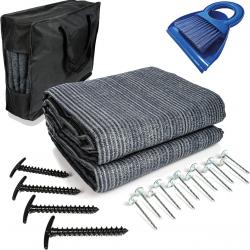 Tapis de Sol pour Auvent  3x2,5 m - 300 g/m², 4 Piquets en T,12 Sardines en Acier, Camping Extérieur