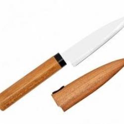 Couteau à fruit Kai lame 9 cm inox, manche et étui cerisier.