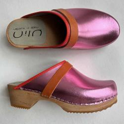 Sabots en bois femme et cuir métallisé bande nubuck ou cuir 39 Métal Rose