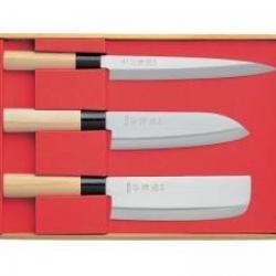 Coffret 3 couteaux Sekiryu Sashimi 21 cm - Santoku 16,5 cm - Nakiri 16,5 cm