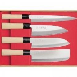 Coffret 4 couteaux Sekiryu Sashimi 21 cm - Deba 15 cm - Santoku 16,5 cm - Nakiri 16,5 cm