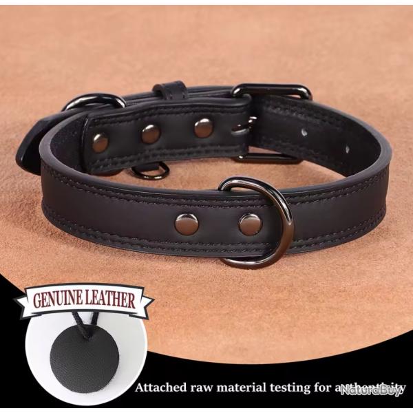 Collier pour Chien en Cuir Vritable Souple, Durable Confortable 43-53 cm Noir