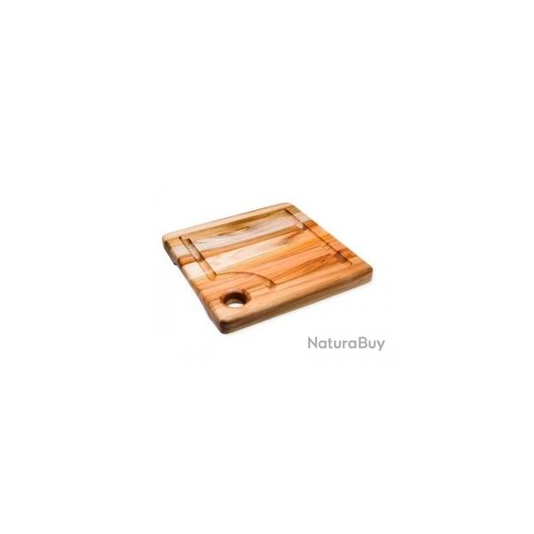 Planche  dcouper carre en Teck avec rigole  jus et poignes (20,5 x 20,5 x 2 cm)