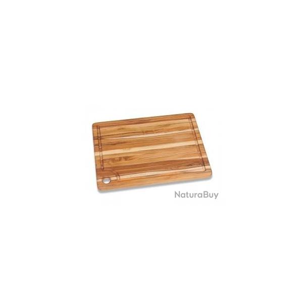 Planche  dcouper rectangulaire en Teck avec rigole  jus et poignes (41 x 31 x 2 cm)