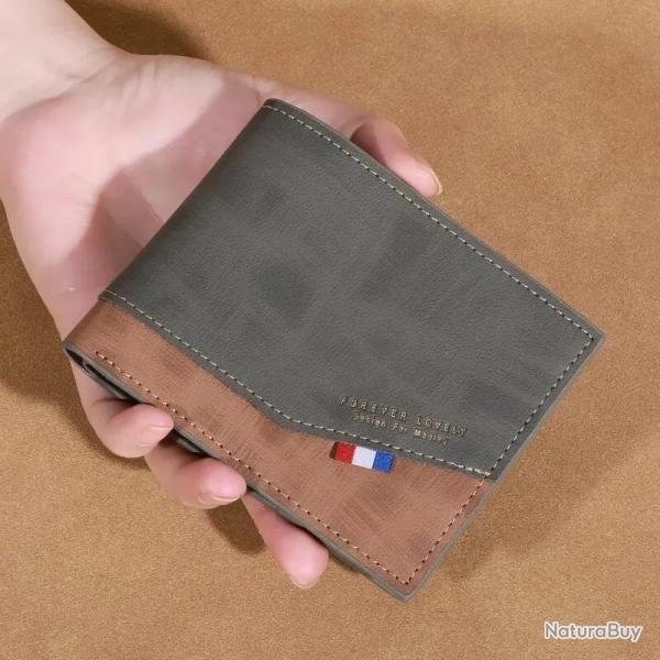 Portefeuille Gris Fonc Homme Robuste et Compact - Style Traditionnel, Nombreux Rangements - Vintage