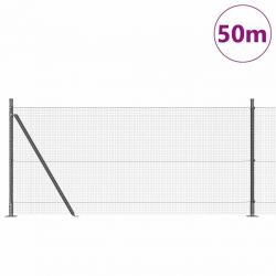 Clôture en fil de fer soudé avec 13 poteaux à brides Gris 0.8 x 50 m Acier
