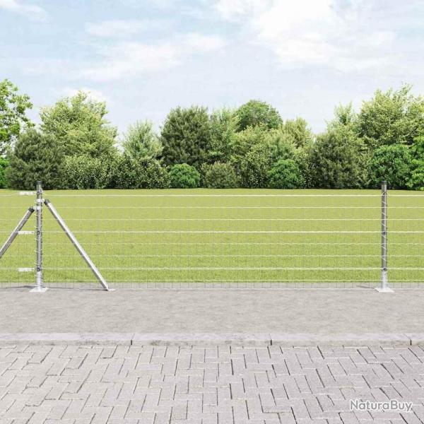 Clture Euro avec 13 poteaux flangs de 0,4 x 25 m en acier galvanis