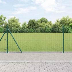 Clôture en fil soudé avec 13 poteaux verts 0,8 x 25 m en acier