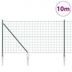 Clôture Euro avec 7 poteaux pointus, 1,4 x 10 m en acier galvanisé vert
